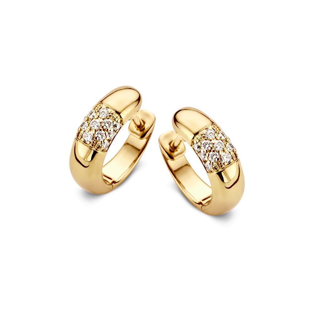 Elegante Ohringe aus Gelbgold mit Brillantschliff-Diamanten und glänzender Oberfläche