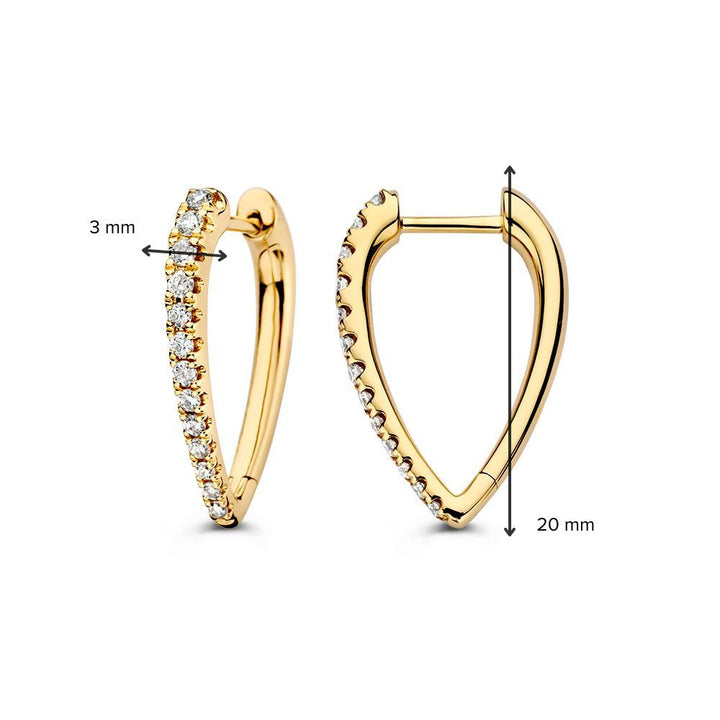 Geelgouden Oorringen in Asymmetrisch Model met Diamant: Een Elegante Statement 0,36 crt.