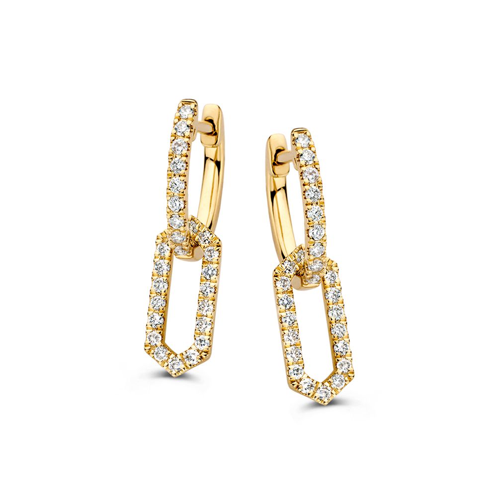 Gelbgoldene Ohrringe mit wechselnden Diamantanhängern und 0,42 ct.