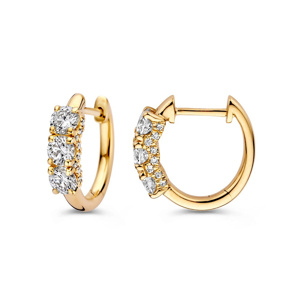 Wunderschöne Ohrringe aus Gelbgold mit Diamanten in Chatonfassung, 1,18 kt.