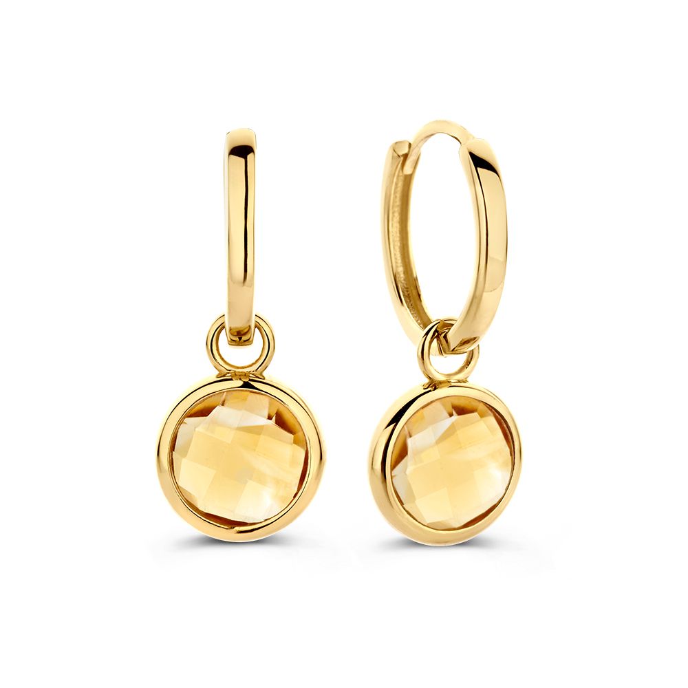Gelbgold Ohrringe mit Citrin Anhängern | 14 Karat Gold – Van der Kooij