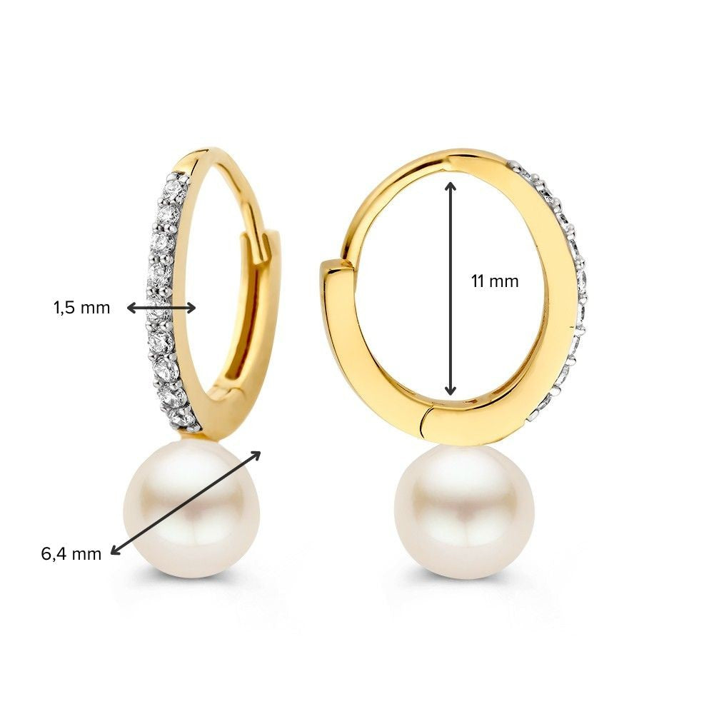 14K Gelbgold Ohrringe mit Perle und Zirkonia – Elegante Ohrhänger für Damen