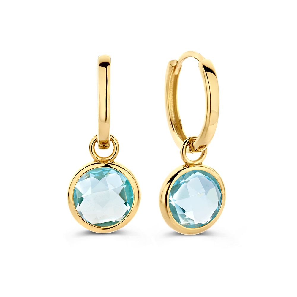 Gelbgold-Ohrringe mit blauer Topas-Anhänger | 14 Karat Gold – Van der Kooij