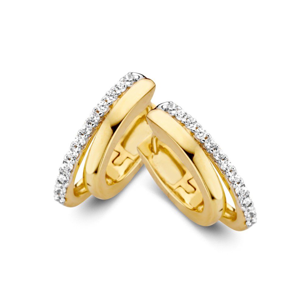 Asymmetrische Klapp-Ohrringe aus 14 Karat Gelbgold mit Zirkonia-Steinen