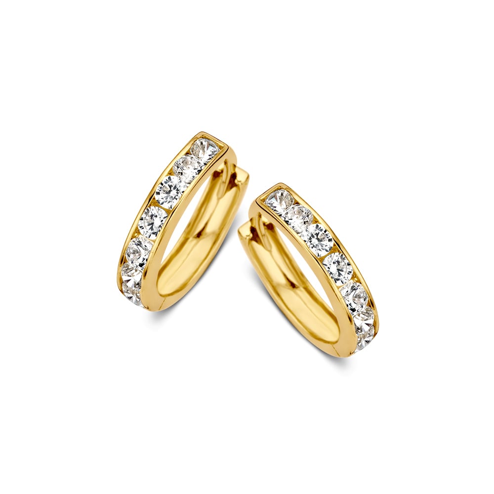 Elegante Ohrhänger aus Gelbgold mit Zirkonia in schmaler Railsfassung