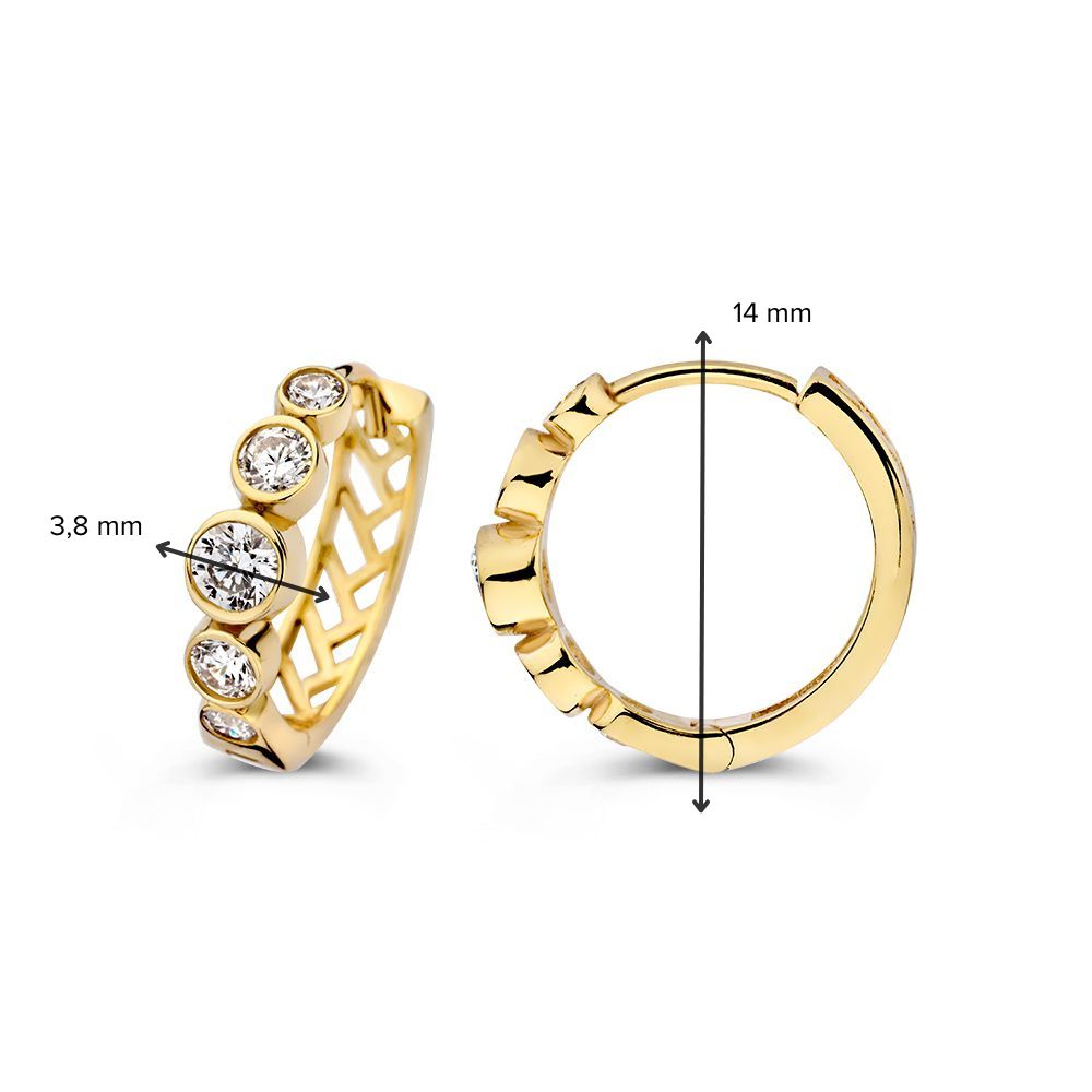 Gelbgoldene Ohrringe mit Zirkonia in runden Zargenfassungen | 14 Karat Gold | Van der Kooij