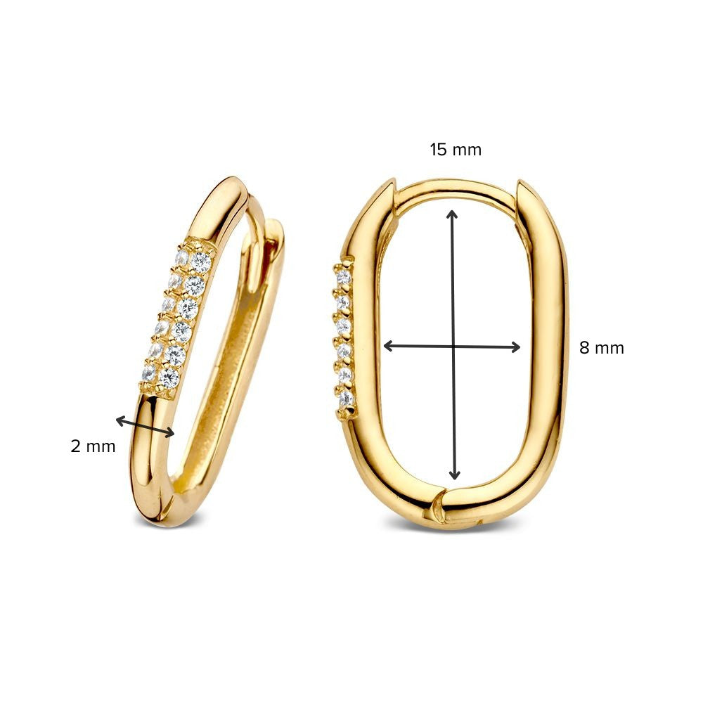 Gelbgold-Ohrringe, oval, mit Zirkonia – 14 Karat – Van der Kooij