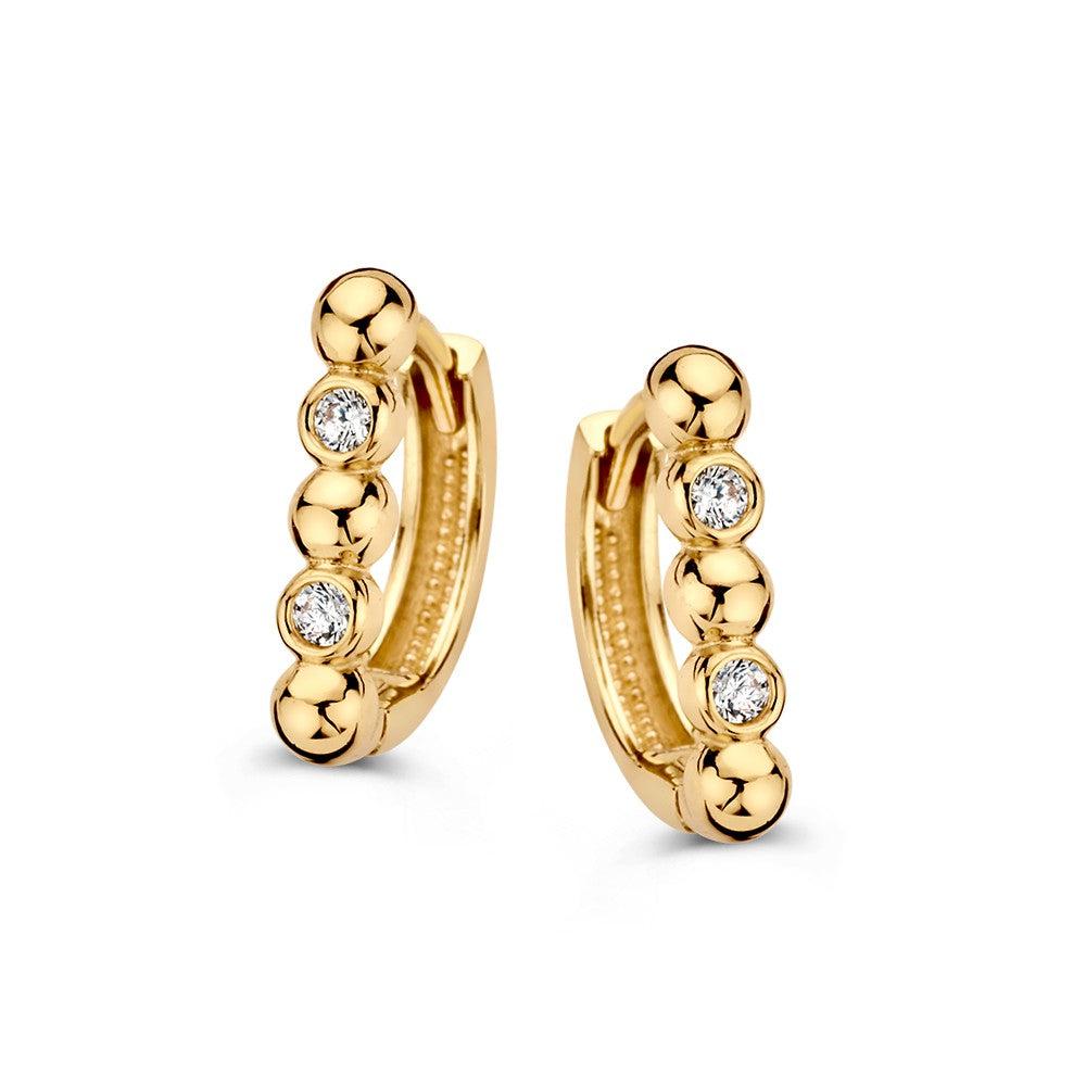 Moderne Ohrhänger aus Gelbgold mit Zirkonia in schlichtem Design und runden Details