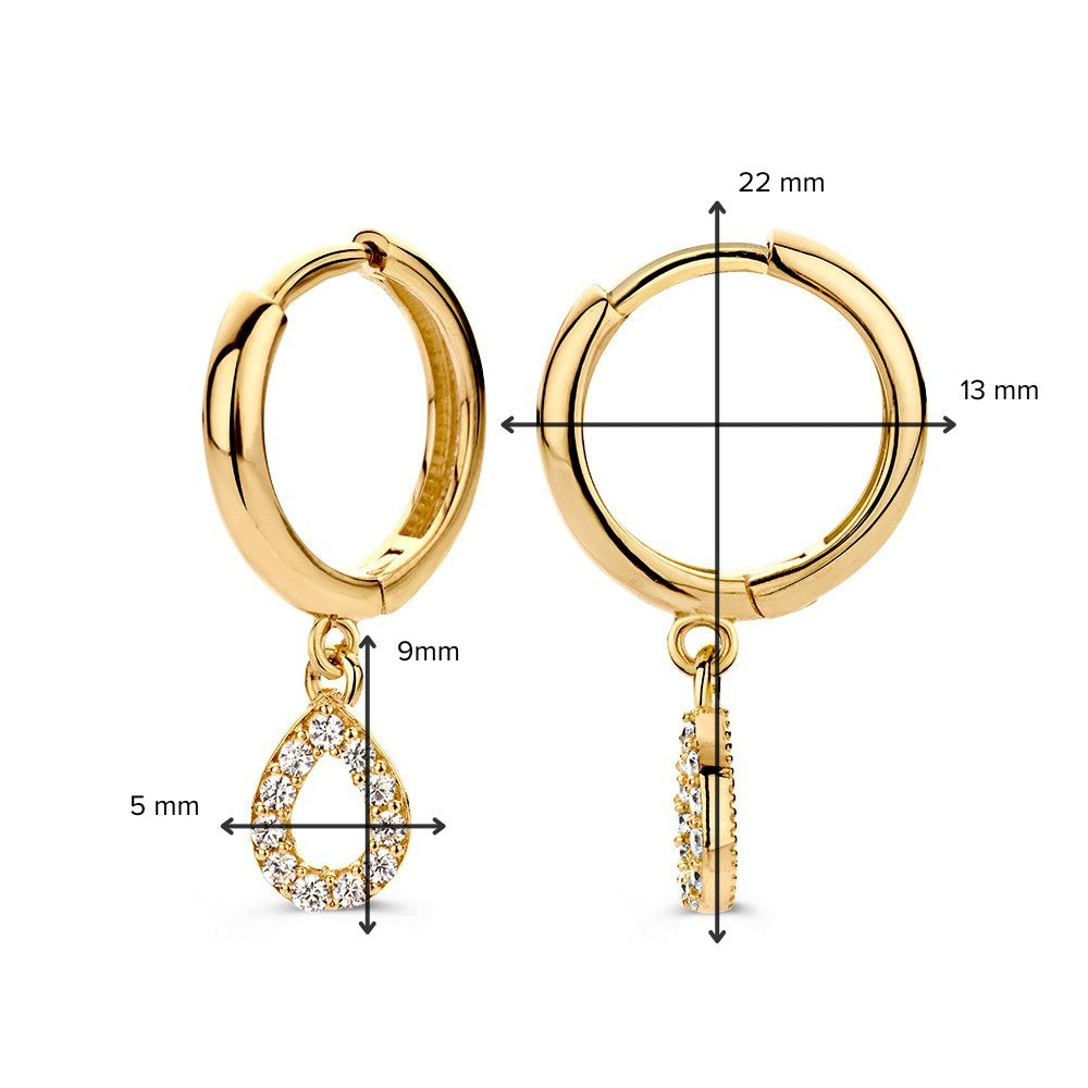 Elegante Gelbgold-Ohrringe mit verspielten tropfenförmigen Anhängern und Zirkonias