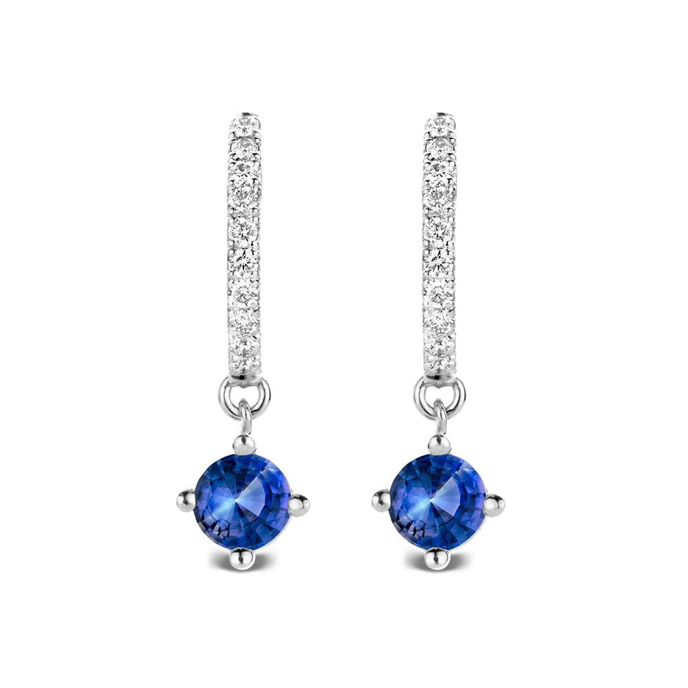 18 Karat Weißgold Ohrringe mit Blauen Saphiren und Diamanten – Van der Kooij Luxe
