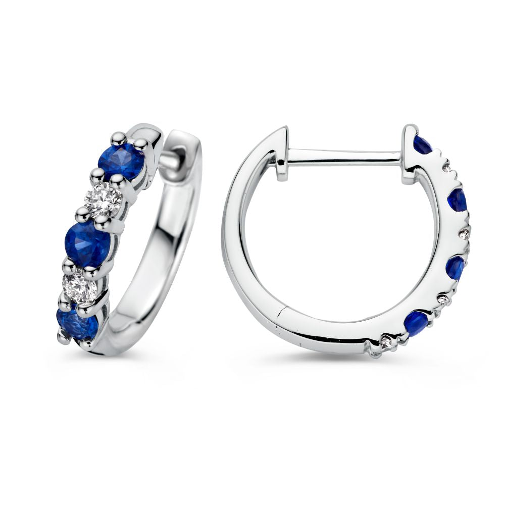 Stilvolle Ohrringe aus Weißgold mit Saphir und Diamanten – 0,50 Karat Saphir, 0,18 Karat Diamant