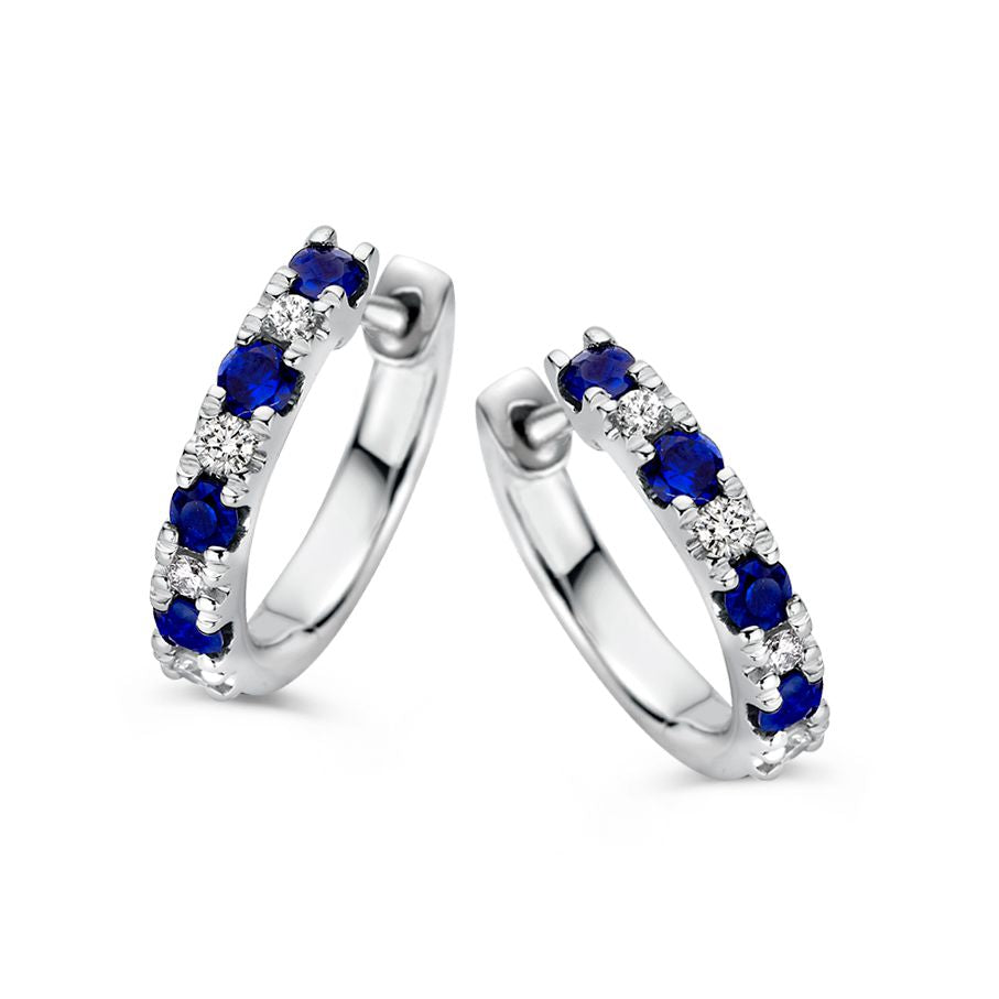 Wunderschöne Ohringe aus Weißgold mit blauen Saphiren und Diamanten, 0,40 ct Saphir und 0,10 ct Diamant