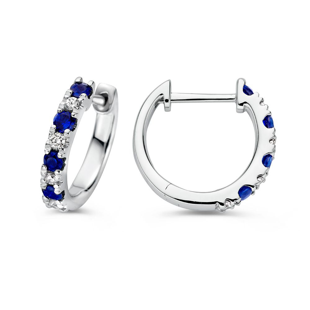 Wunderschöne Ohrringe aus Weißgold mit Diamanten und blauen Saphiren – 0,40 ct Saphir und 0,10 ct Diamant