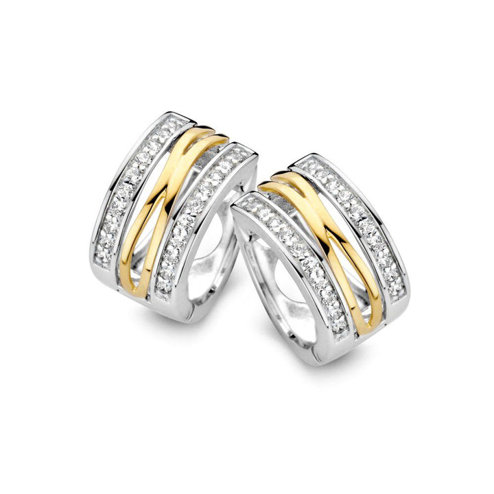Elegante zilveren/gouden oorringen met zirkonia – 12 mm diameter