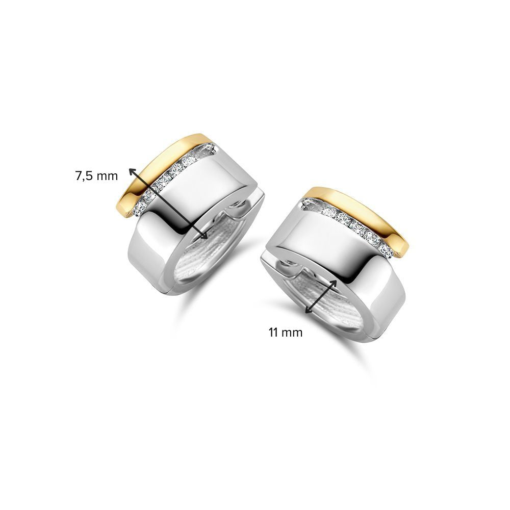 Silber-Gold-Ohrringe 14 Karat mit Zirkonia – 11 mm, dezenter Glamour für Damen