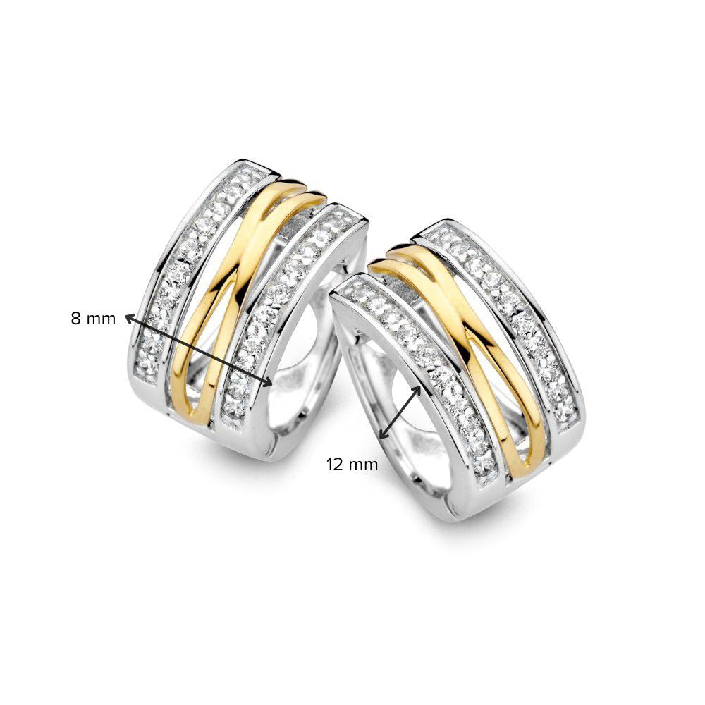 Elegante silberne/goldene Ohrringe mit Zirkonia – 12 mm Durchmesser