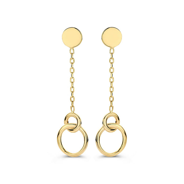Geelgouden Oorbellen met Hangende Gouden Elementen – 14-Karaat Luxe voor Dames