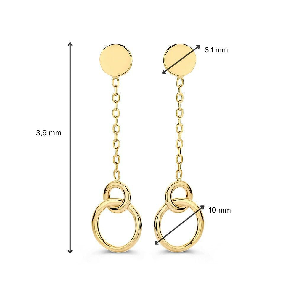 Geelgouden Oorbellen met Hangende Gouden Elementen – 14-Karaat Luxe voor Dames