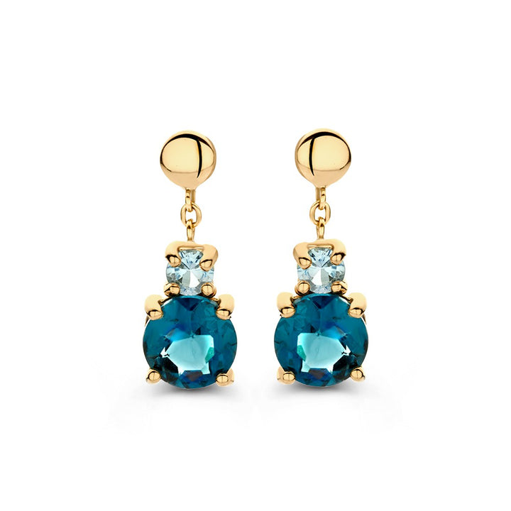 Elegante Gele Gouden Oorstekers met Blauwe en London Blue Topazen