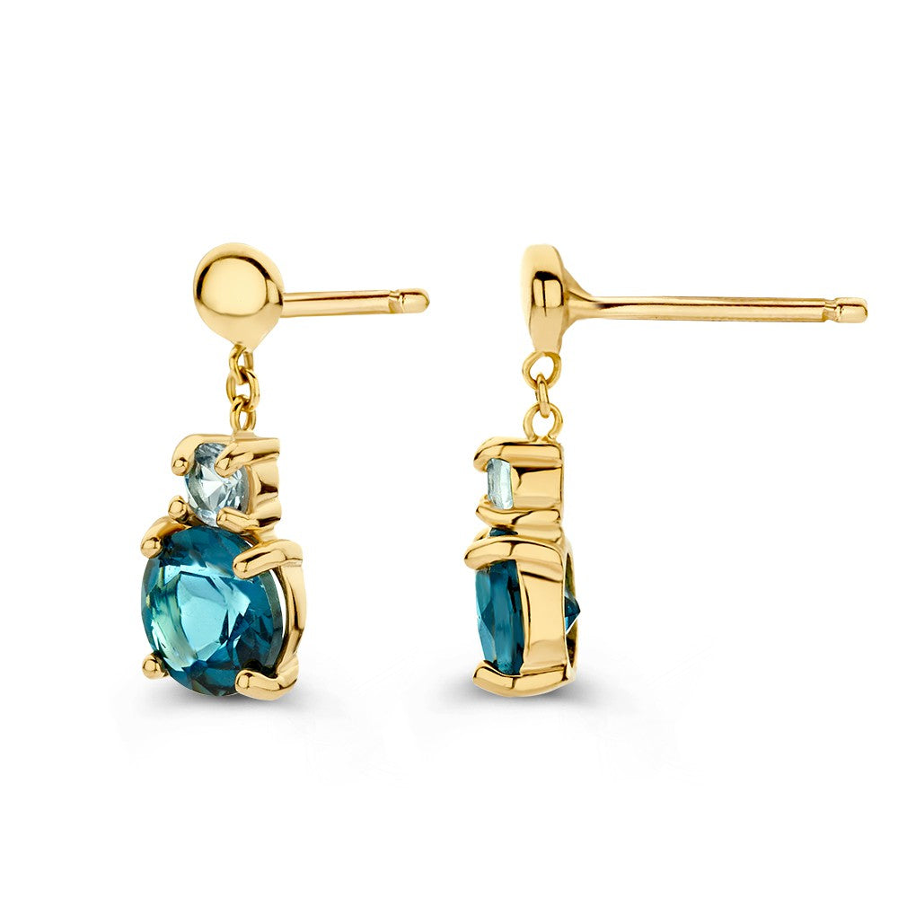 Elegante Ohrstecker aus Gelbgold mit blauen und London Blue Topasen