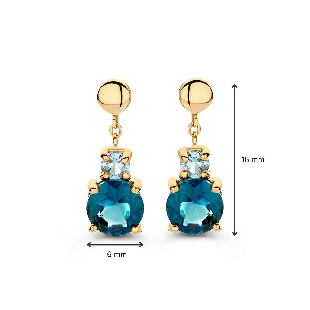 Elegante Ohrstecker aus Gelbgold mit blauen und London Blue Topasen