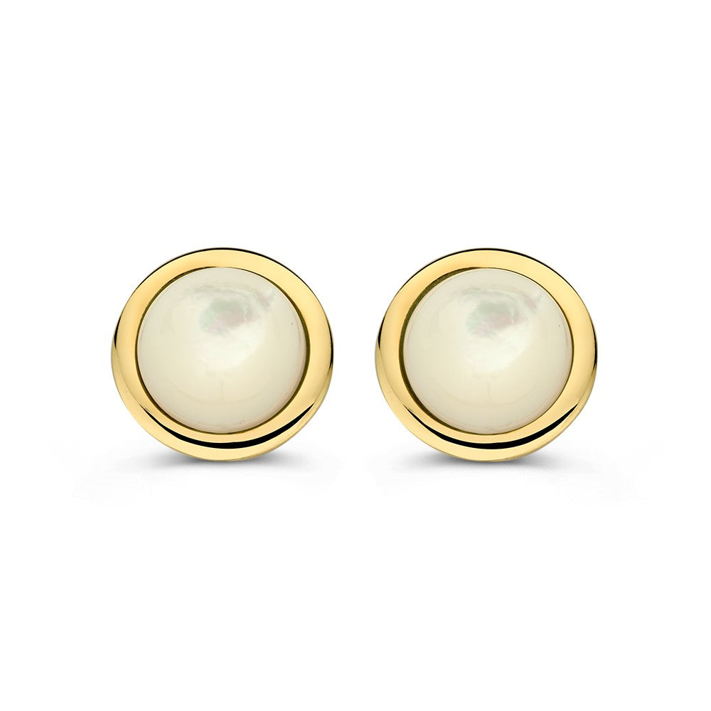 Elegante Ohrstecker aus Gelbgold mit cabochon geschliffenem Perlmutt