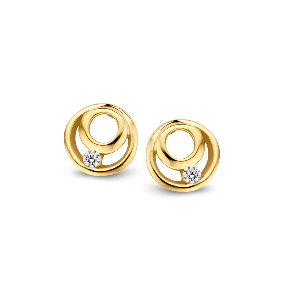 Ohrringe aus 14-karätigem Gelbgold mit Zirkonia, kreisförmiges Design mit funkelndem Stein