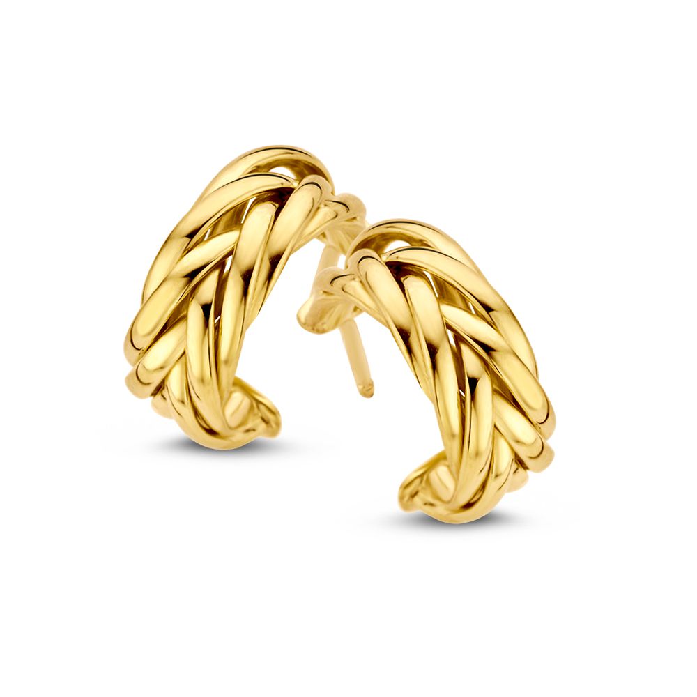 Ohrstecker aus 14K Gelbgold mit einem geflochtenen Design und einem Durchmesser von 10 mm
