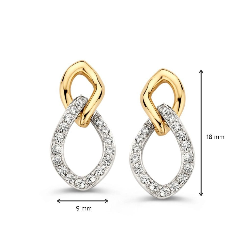 Bicolor-Ohrstecker aus Weiß- und Gelbgold mit Zirkonia