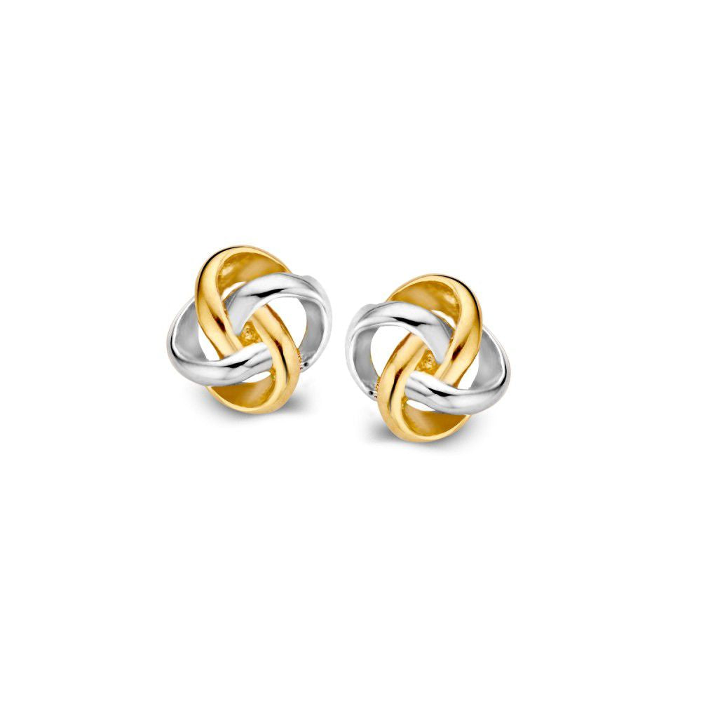 Bicolor Ohrstecker aus 14 Karat Gold mit gelben und weißen Elementen, 6 mm groß