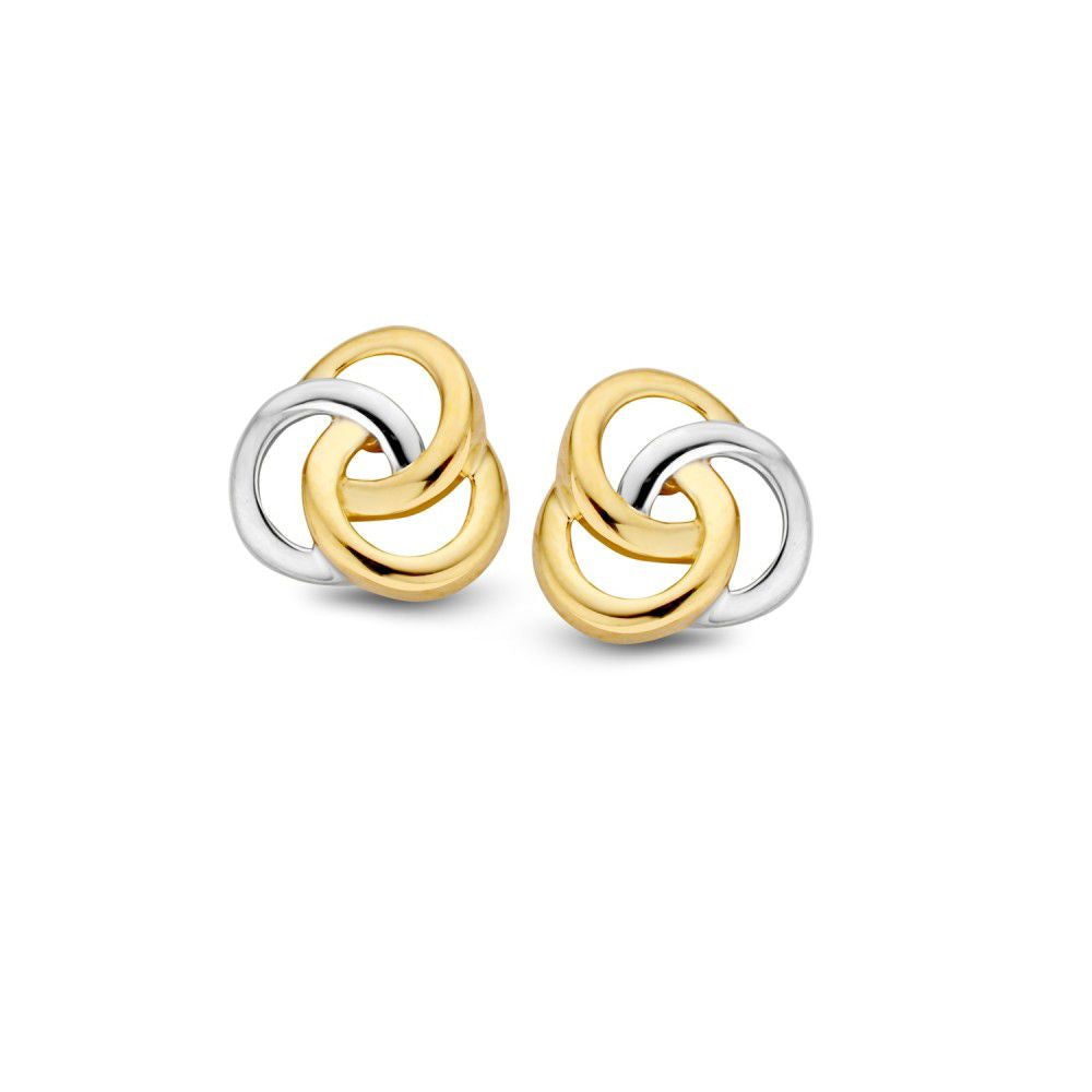 Bicolor Ohrringe aus Weiß- und Gelbgold in geschwungener, verschlungener Form