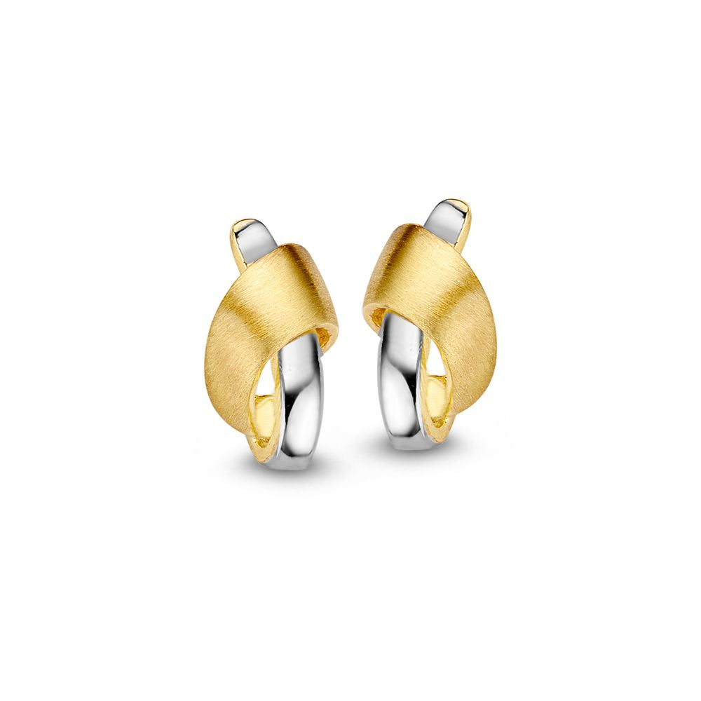 Bicolor Ohrringe aus 14 Karat Gelb- und Weißgold mit geschwungener Form und mattem Finish