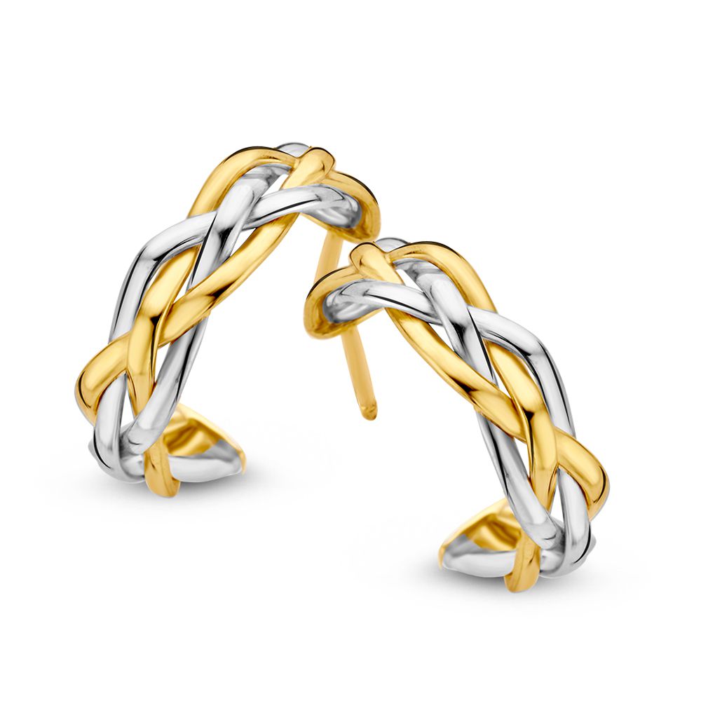 Bicolor Ohrringe aus 14 Karat Gelb- und Weißgold mit geflochtenem Design