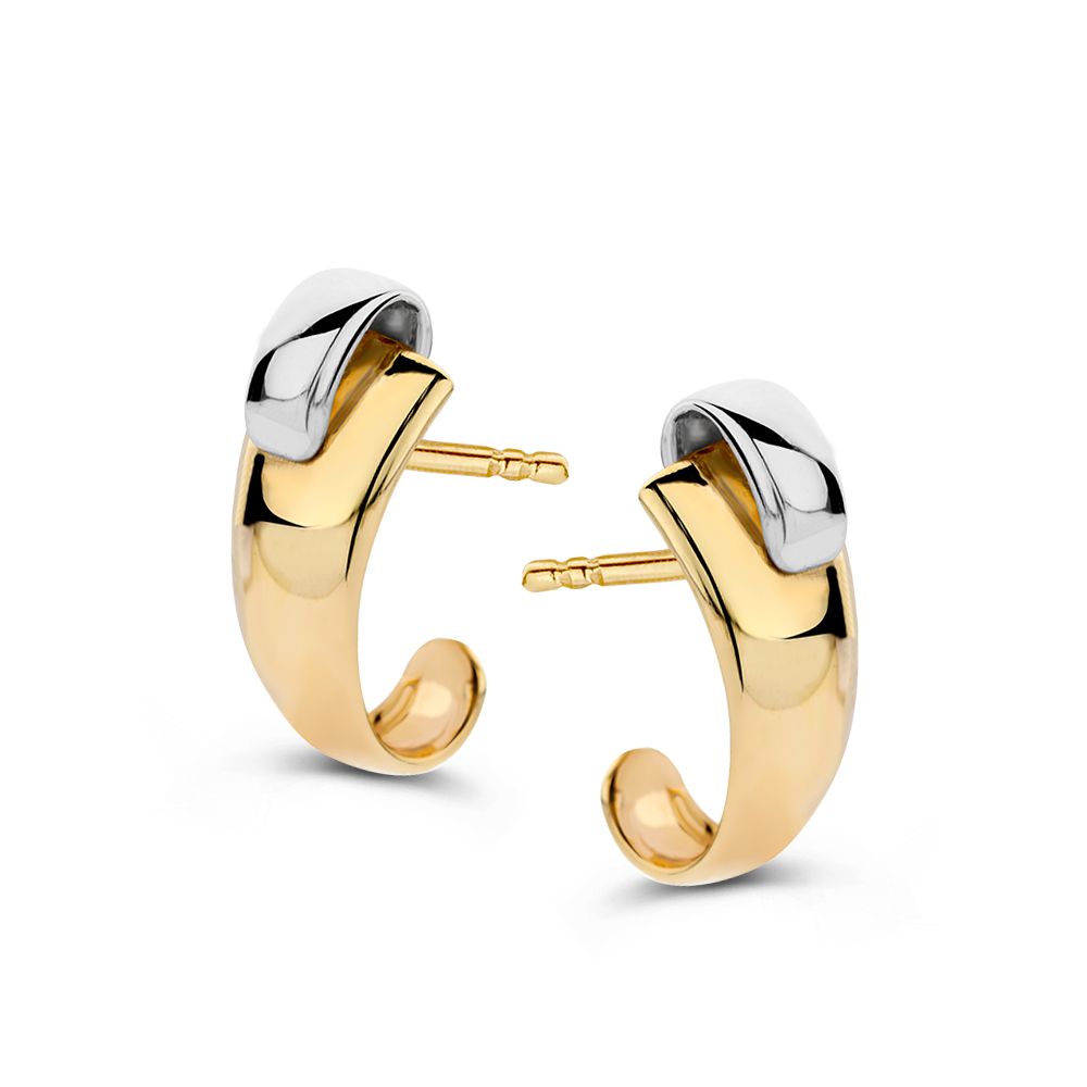 Bicolor Ohrringe aus 14 Karat Gold mit gelbem und weißem Gold, geschwungene Form