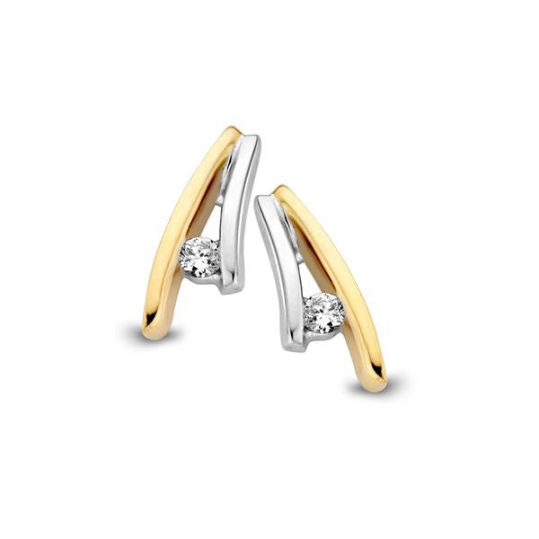 14-karätige bicolor Gold-Ohrstecker für Damen mit zwei Diamanten von 0,06 ct