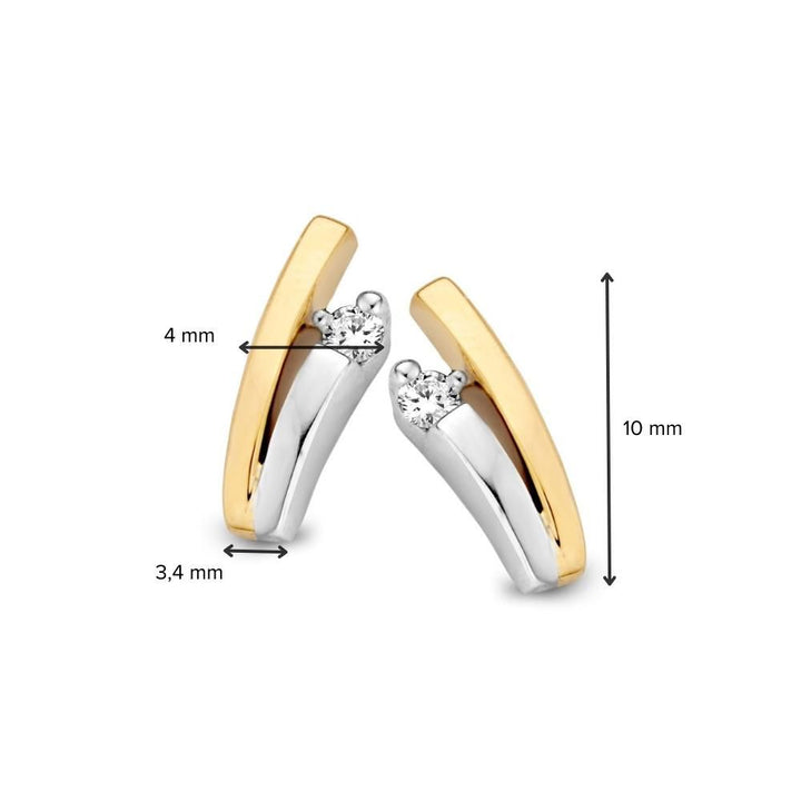 Excellent Jewelry 14 karaat bicolor gouden oorstekers voor dames, geel/witgoud en prachtig bezet met diamanten.
