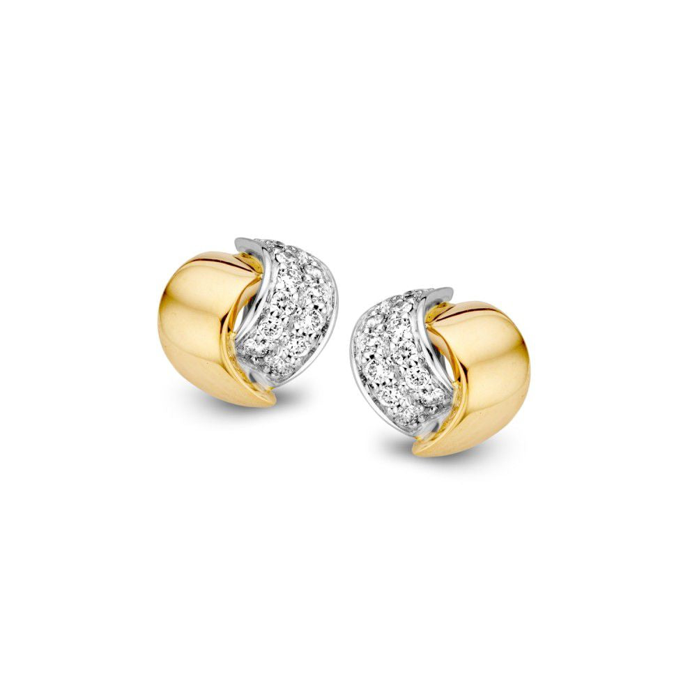 Bicolor Ohrstecker aus 14 Karat Gold mit gelbem und weißem Gold sowie Diamanten (0,12 ct)