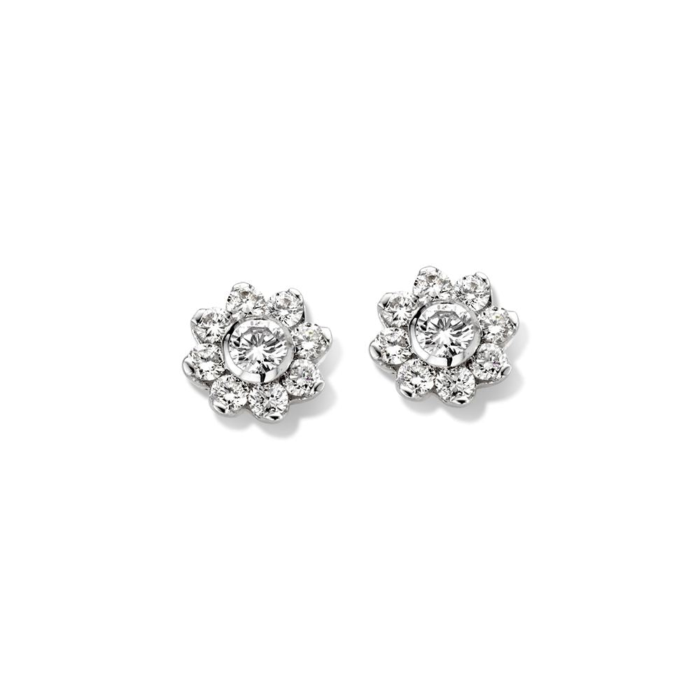 14-karätige bicolor Gold-Ohrstecker mit Brillanten und 0,26 ct Diamant in Blumenform