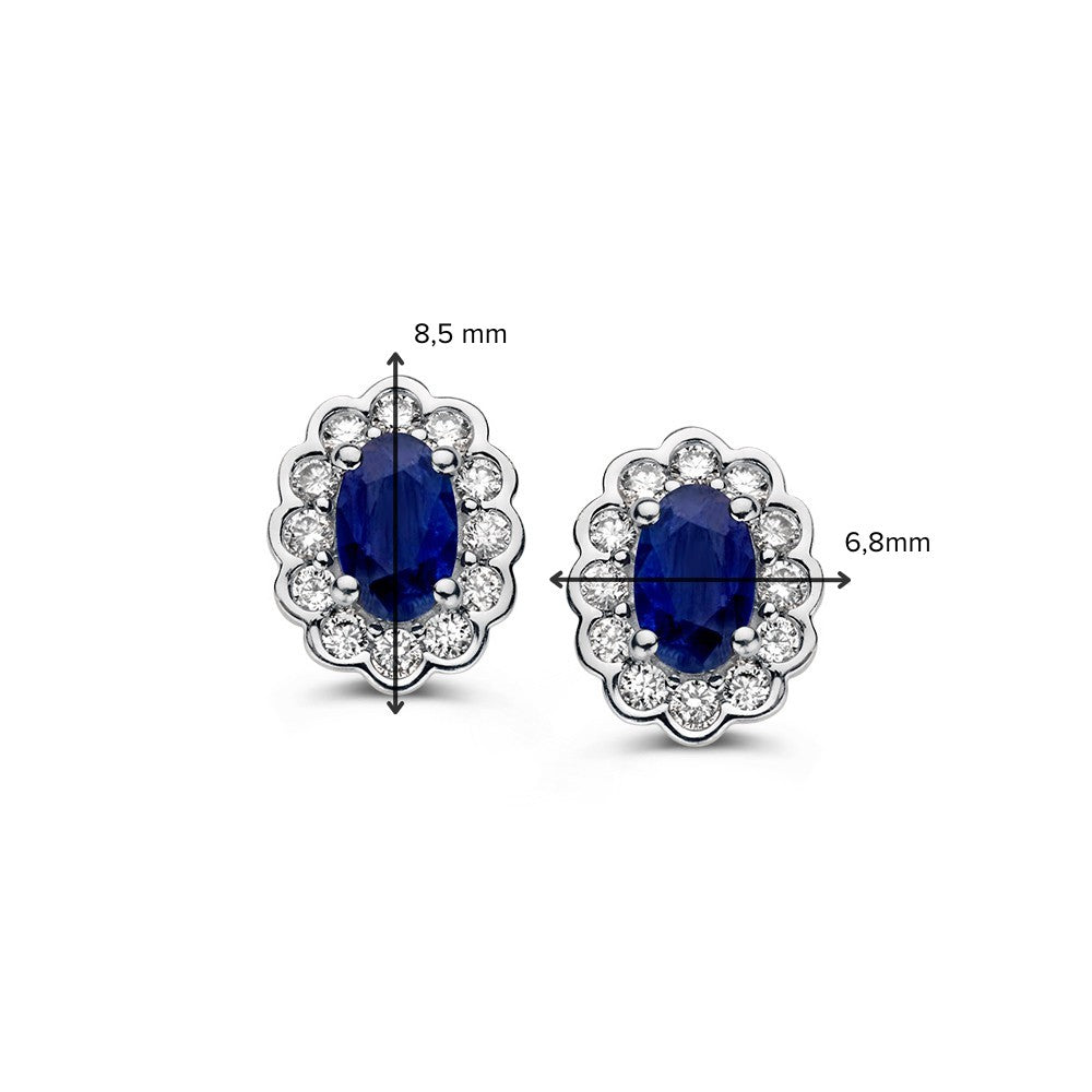 Gelbgold-Ohrstecker mit ovalem Saphir und Diamanten 0,60ct in Entourage-Fassung