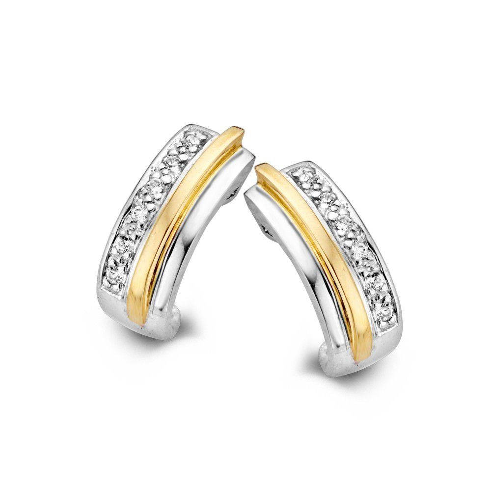 Bicolor Ohrstecker aus 14 Karat Gold mit Zirkonia, silberne und goldene Elemente