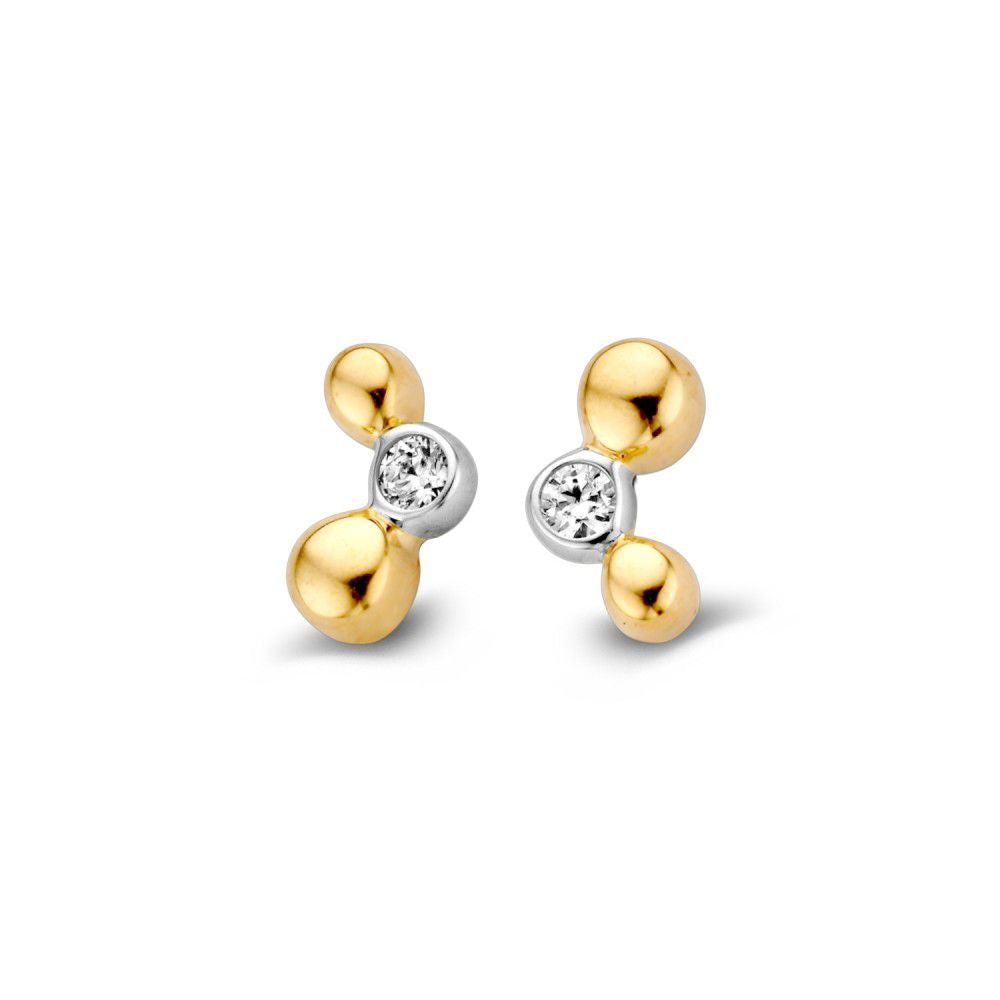 Bicolor Ohrstecker aus Gelbgold und Weißgold mit einem weißen Zirkonia von 4,5 mm