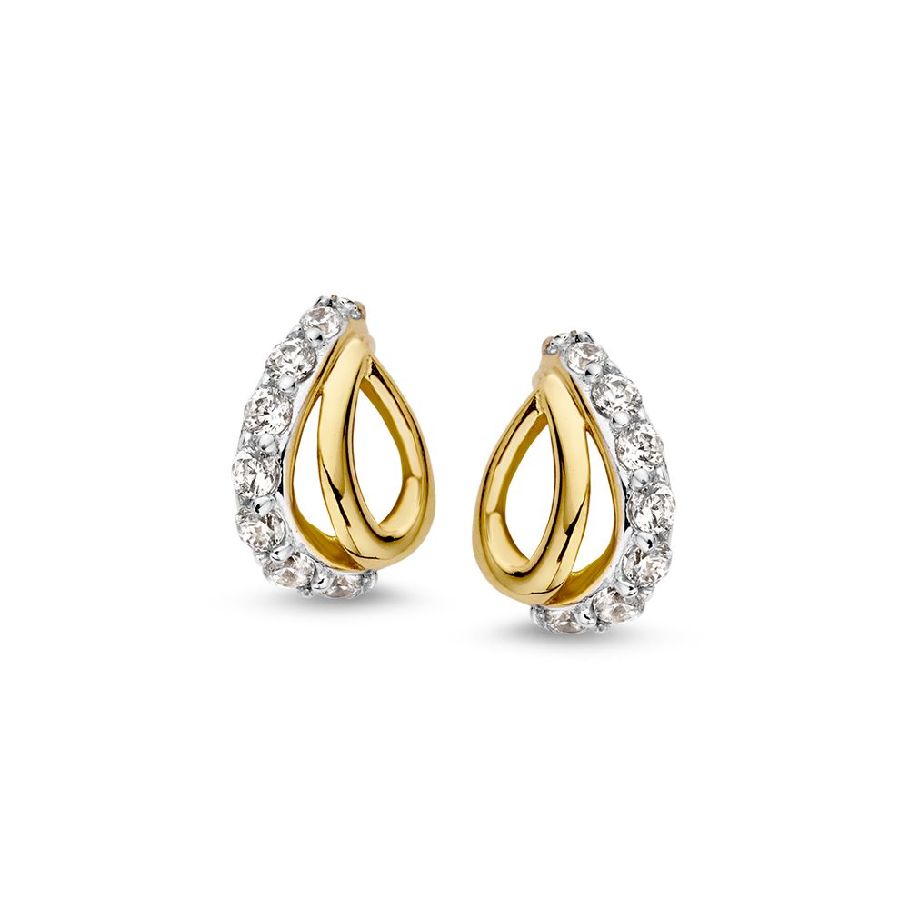 Bicolor Ohrstecker aus 14 Karat Weiß- und Gelbgold mit Zirkonia in Tropfenform