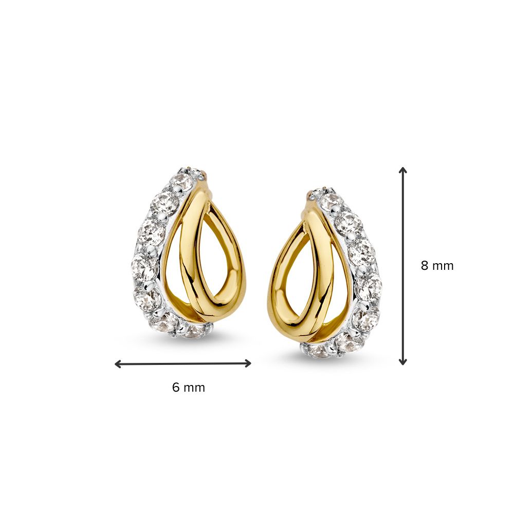 Bicolor Weiß- und Gelbgold Ohrstecker mit Zirkonia Subtile Eleganz in 14 Karat Gold