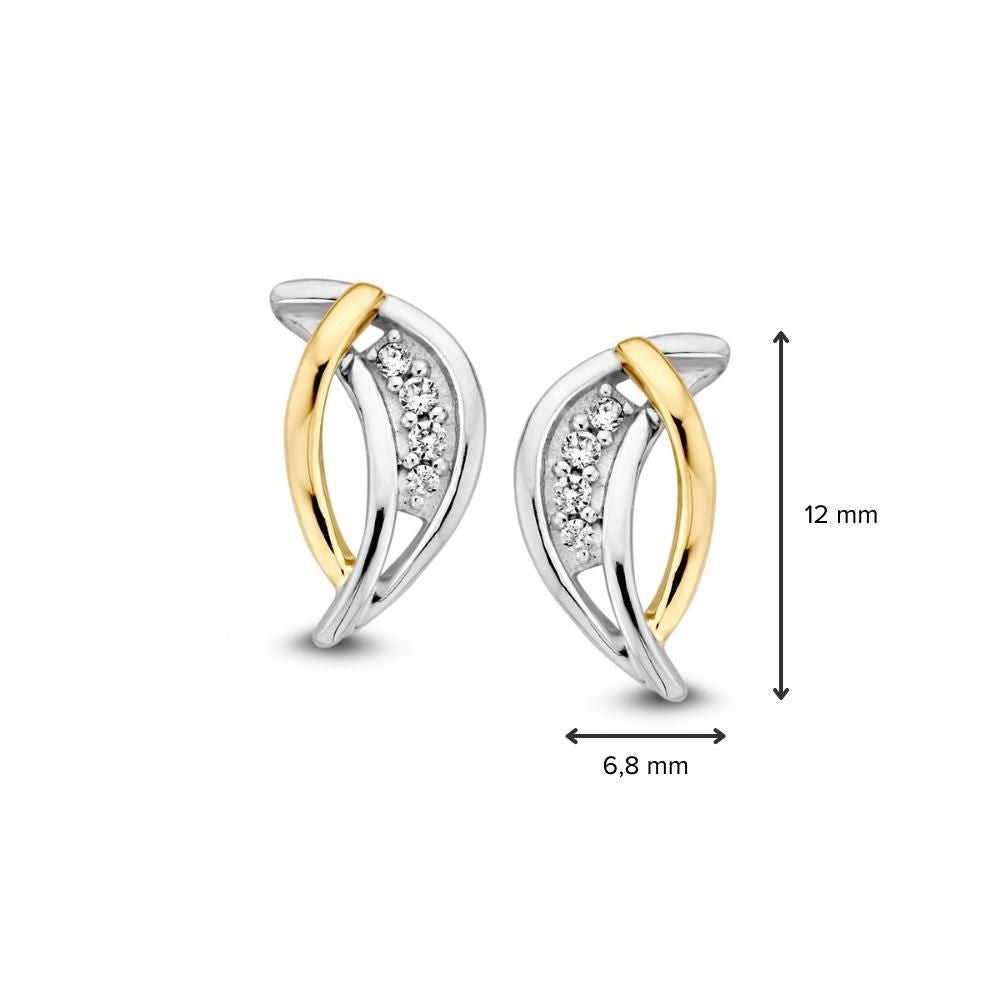 Bicolor 14k Gold Earrings with White Zirconia – Elegant 12mm Studs for Women
