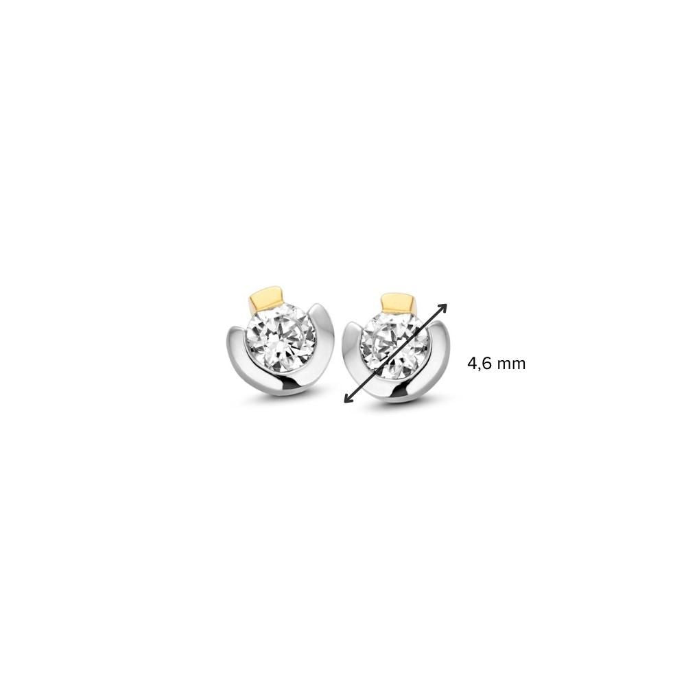 Bicolor Weiß- und Gelbgold Ohrstecker mit Zirkonia - 14 Karat Poussettes