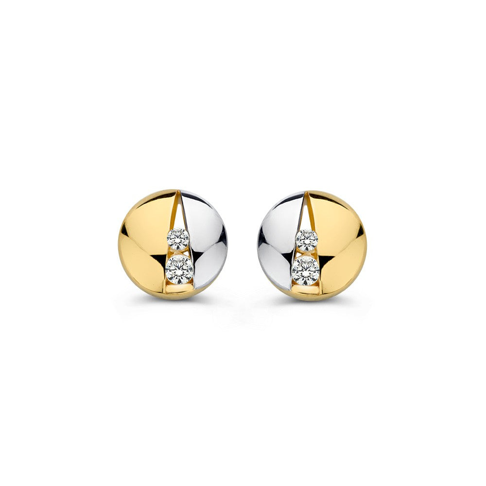 Bicolor Ohrstecker aus 14 Karat Gelb- und Weißgold mit drei Zirkonia-Steinen