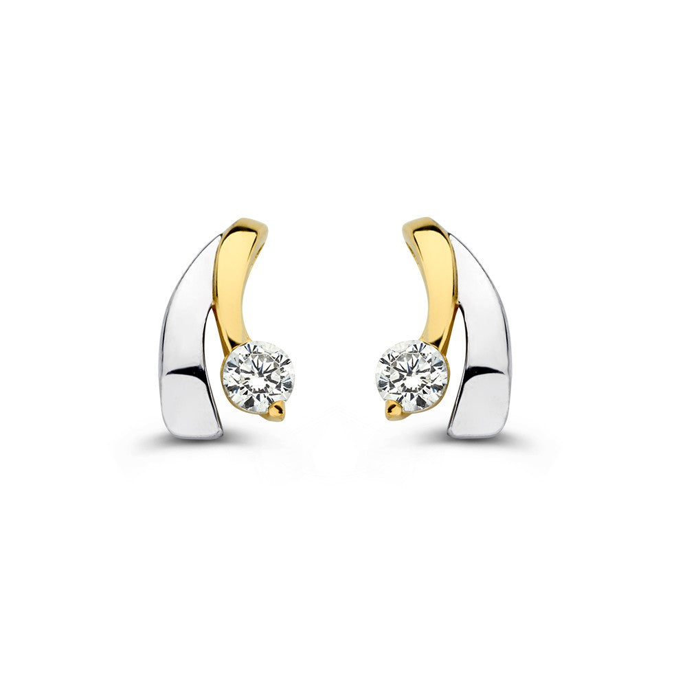 Bicolor Ohrstecker aus 14 Karat Weiß- und Gelbgold mit Zirkonia-Steinen