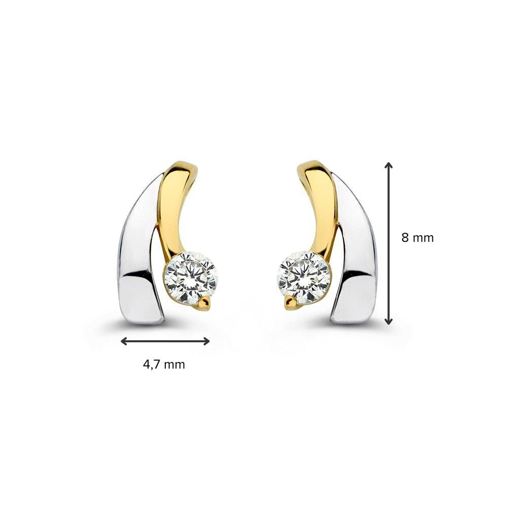 Bicolor-Ohrstecker aus Weiß- und Gelbgold mit Zirkonia – 14 Karat