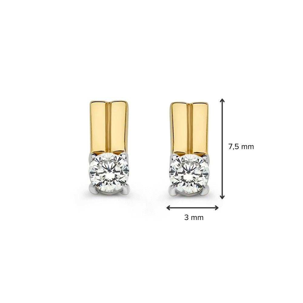 Bicolor-Ohrstecker aus Weiß- und Gelbgold mit Zirkonia – klares Design, 14 Karat