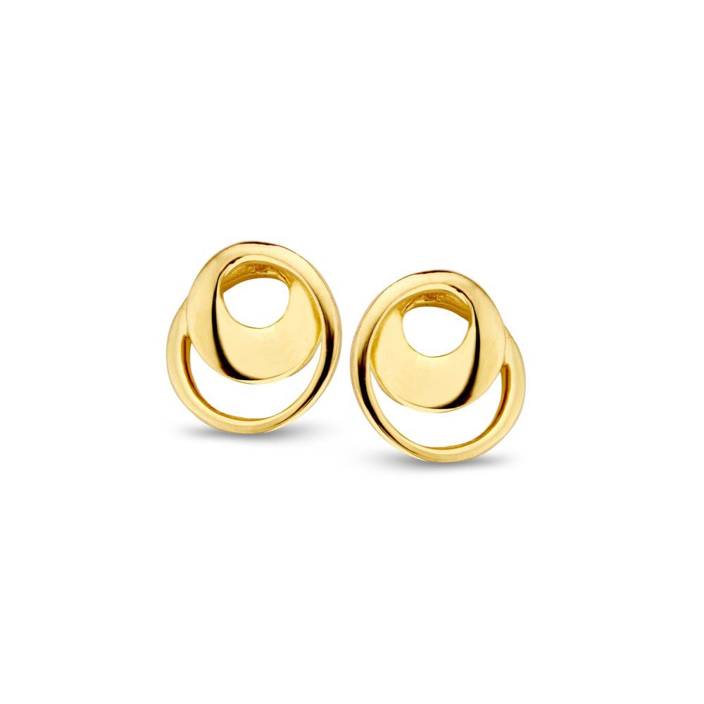 Ohrstecker aus 14K Gelbgold mit einem modernen, geschwungenen Design und einem Durchmesser von 8 mm